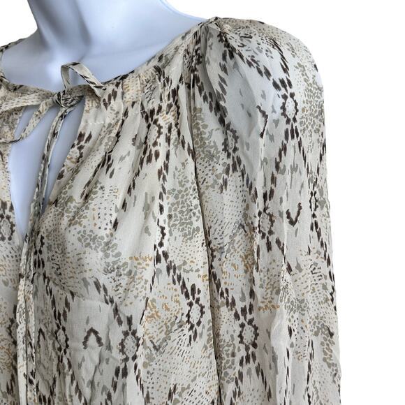 Ramy‎ Brook S animal Printed Rye Puff Sleeve Tie Neck  blouse - Picture 10 of 10